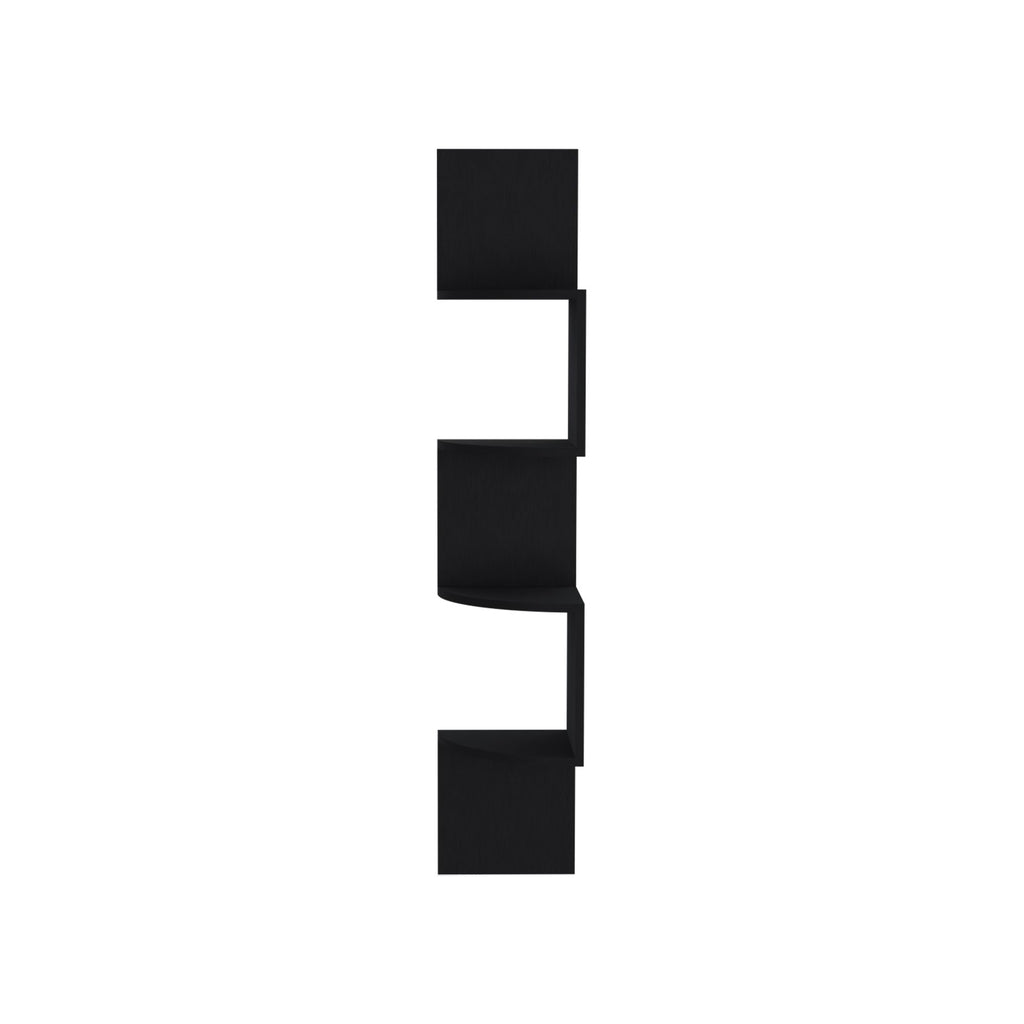 Roy Corner Floating Shelf, Modern 4-Tier Display, Black