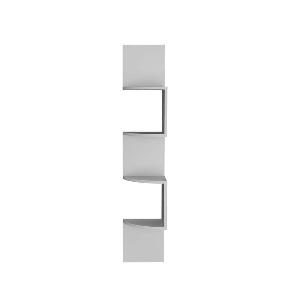 Roy Corner Floating Shelf, Modern 4-Tier Display, White