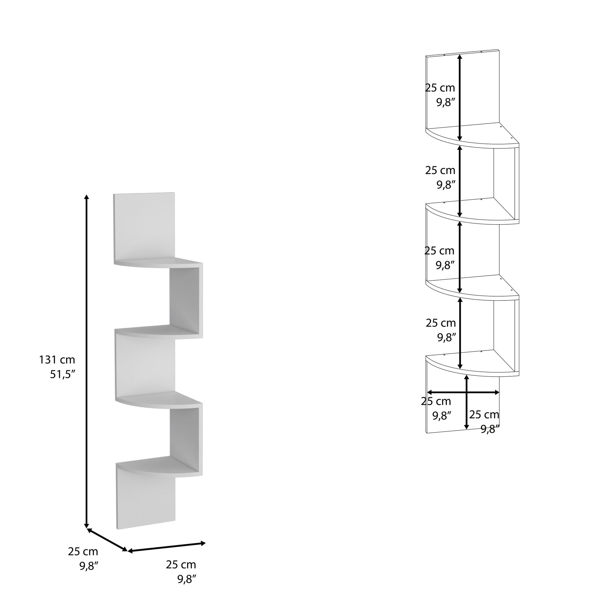 Roy Corner Floating Shelf, Modern 4-Tier Display, White