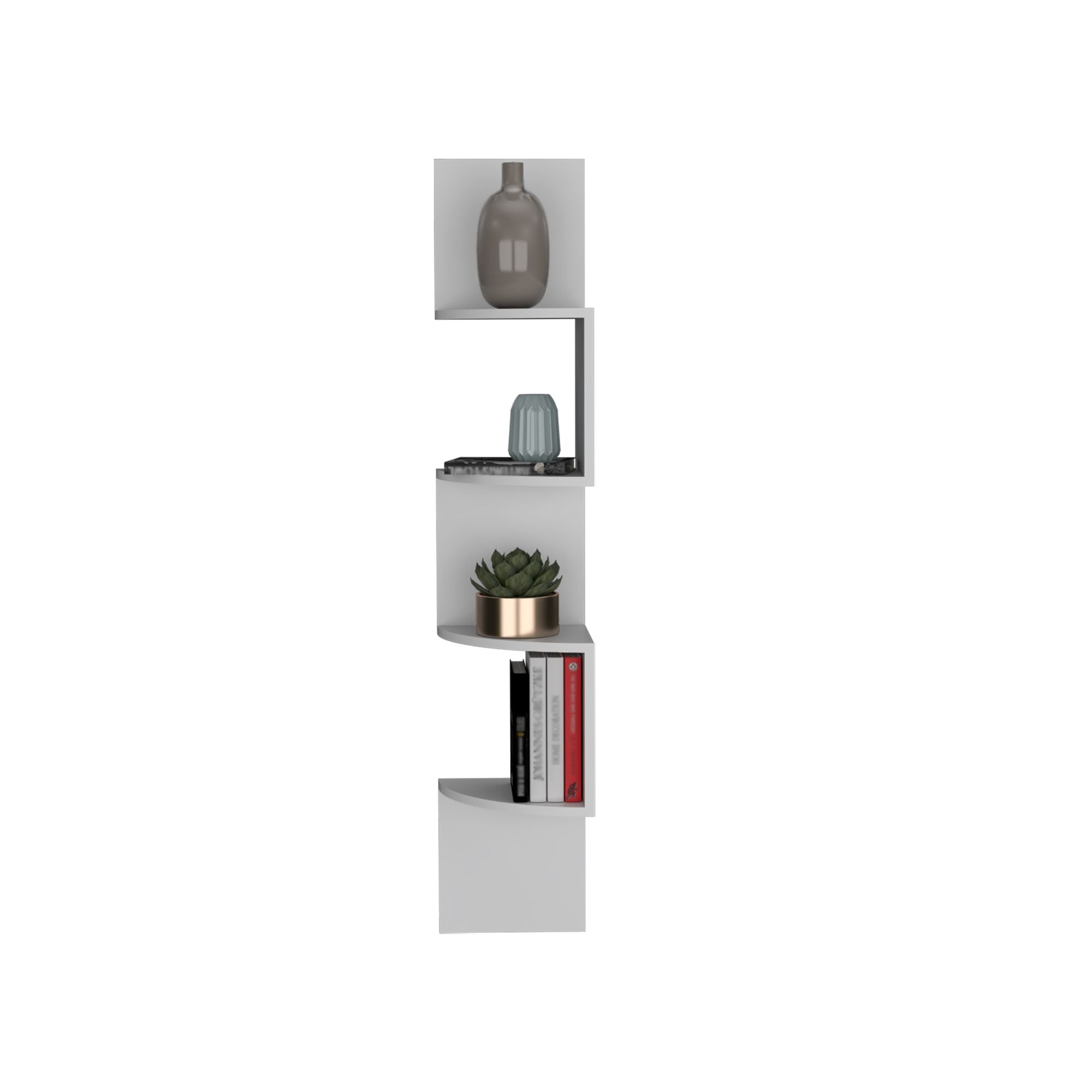 Roy Corner Floating Shelf, Modern 4-Tier Display, White
