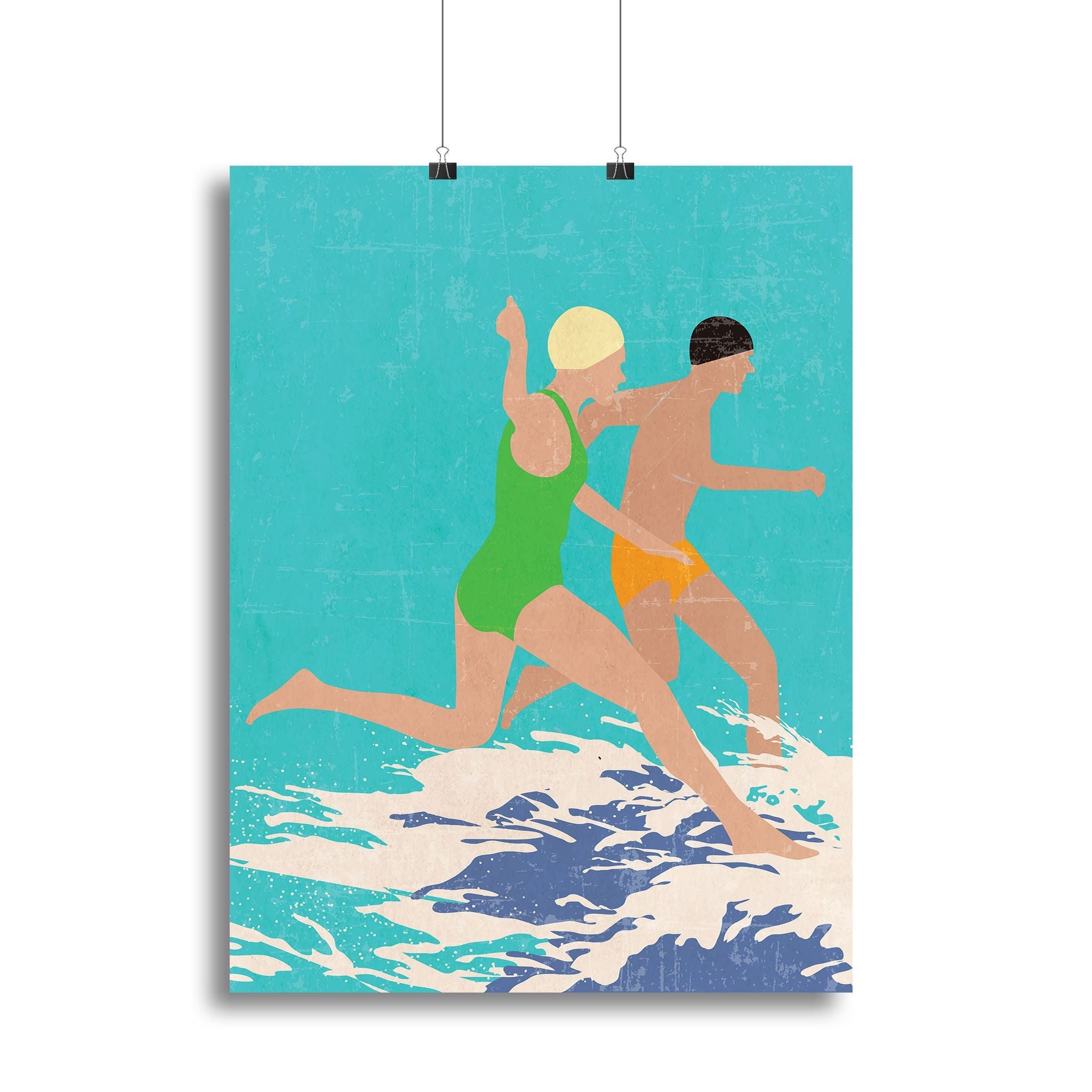 Running Swimmers Blue Wall Art - 24" x 16" / 60cm x 40cm approx / Poster Print
