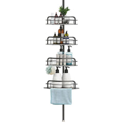 Corner Shower Caddy with 4 Adjustable Shelves and Tension Pole