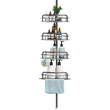 Corner Shower Caddy with 4 Adjustable Shelves and Tension Pole
