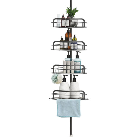 Corner Shower Caddy with 4 Adjustable Shelves and Tension Pole