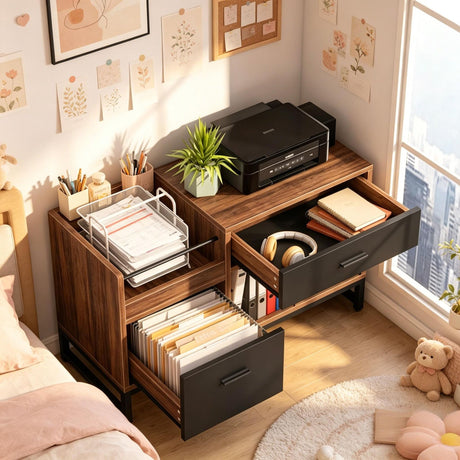 Rustic Lateral Filing Cabinet with Open Storage