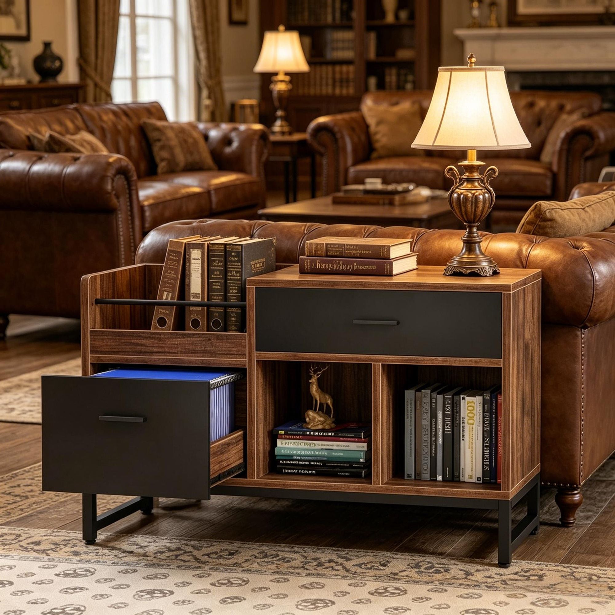 Rustic Lateral Filing Cabinet with Open Storage