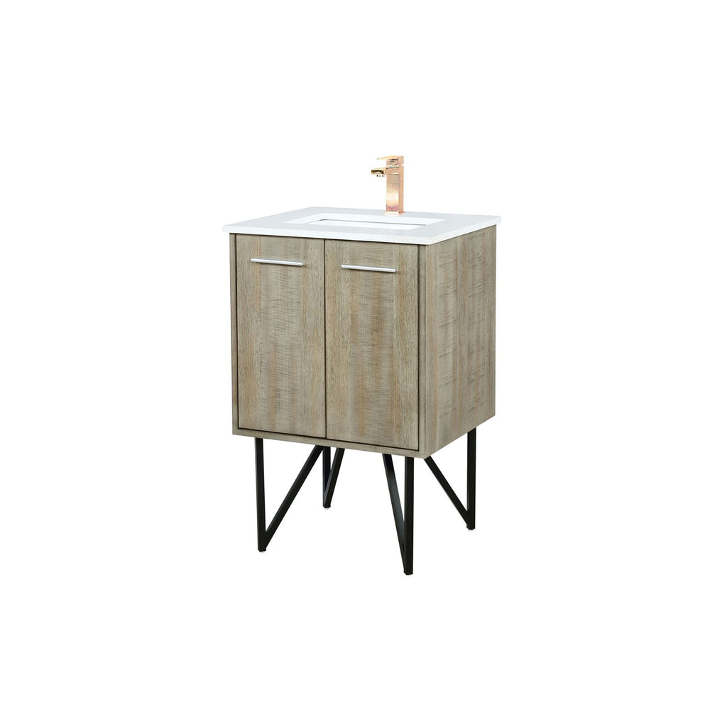 Rustic Acacia Bath Vanity with Cultured Marble Top and Rose Gold Faucet Set
