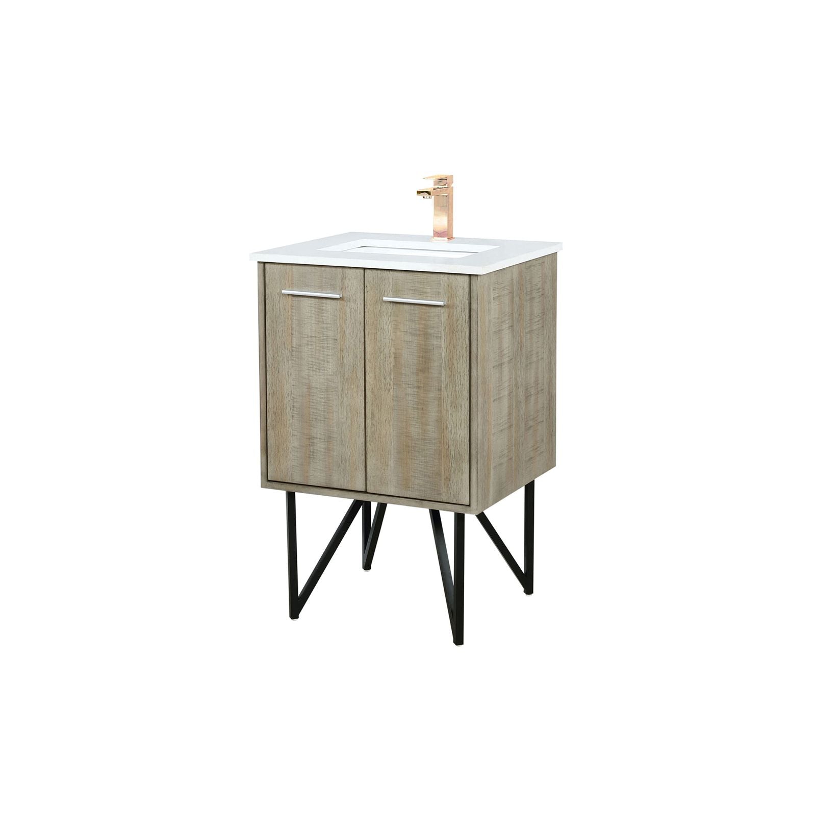 Rustic Acacia Bath Vanity with Cultured Marble Top and Rose Gold Faucet Set