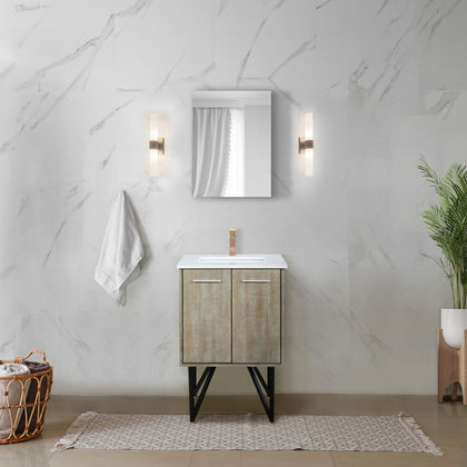 Rustic Acacia Bath Vanity with Cultured Marble Top and Rose Gold Faucet Set