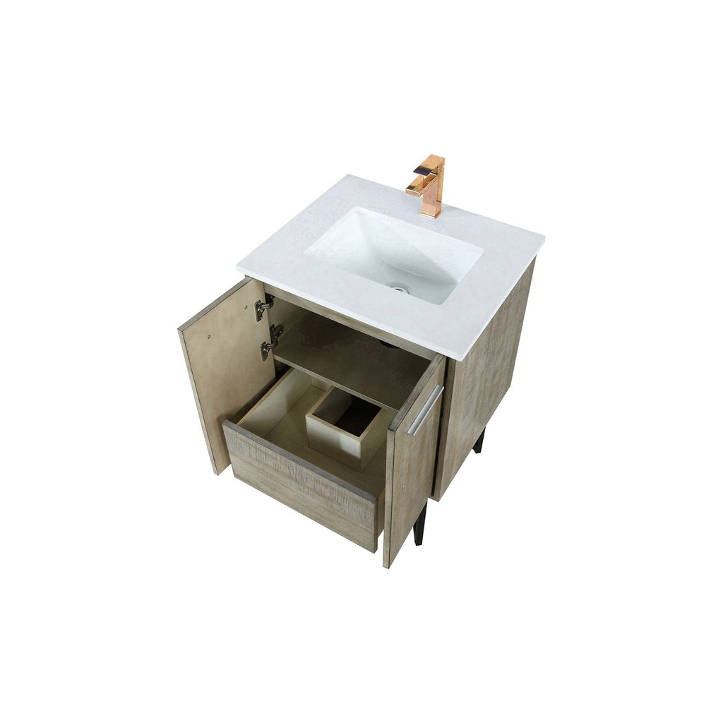 Rustic Acacia Bath Vanity with Cultured Marble Top and Rose Gold Faucet Set