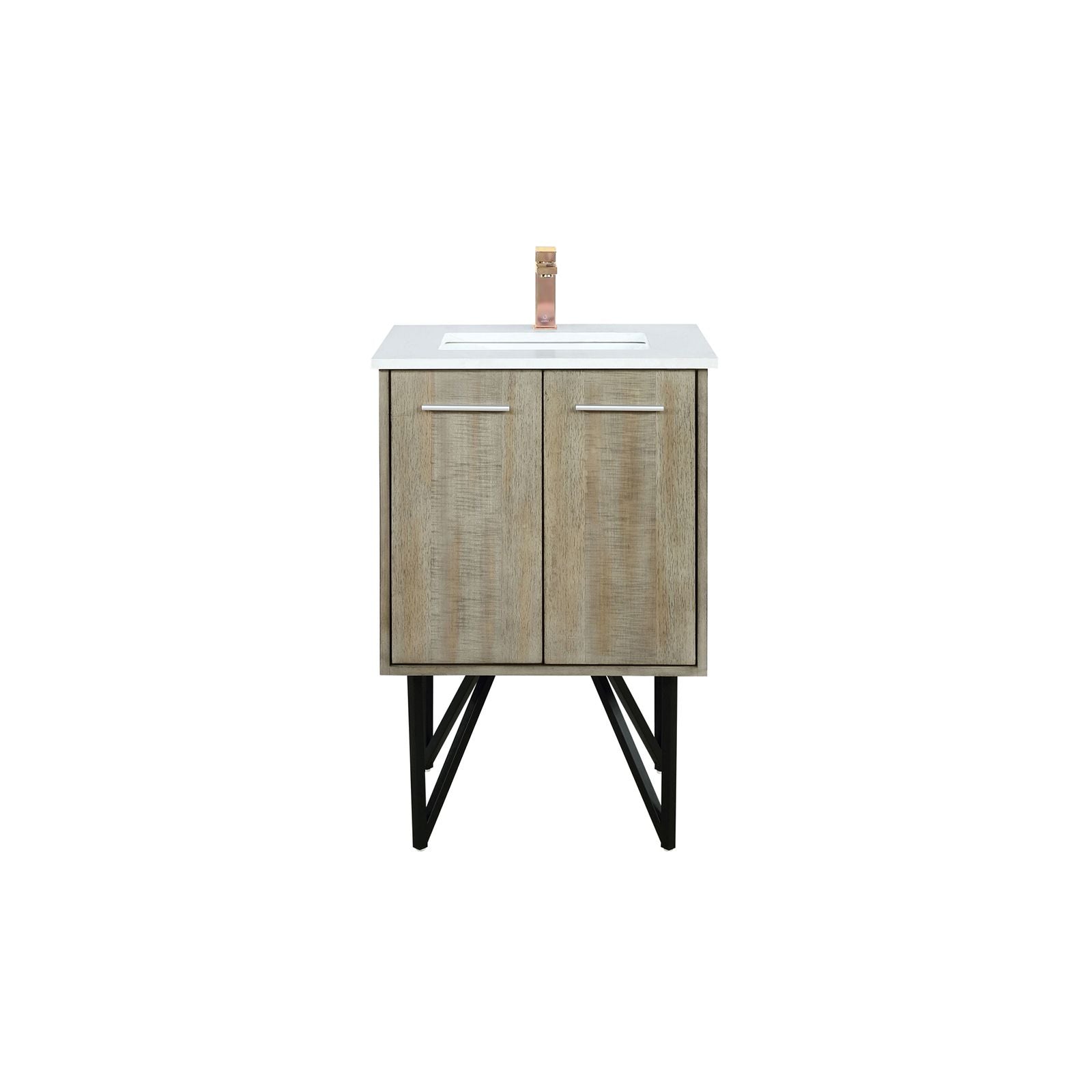 Rustic Acacia Bath Vanity with Cultured Marble Top and Rose Gold Faucet Set