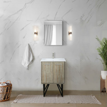 Rustic Acacia Bath Vanity. W x. D, White Quartz Top and Brushed Nickel Faucet Set