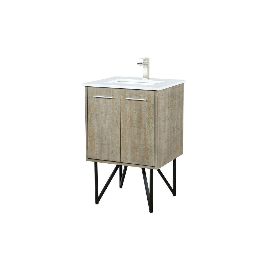 Rustic Acacia Bath Vanity. W x. D, White Quartz Top and Brushed Nickel Faucet Set