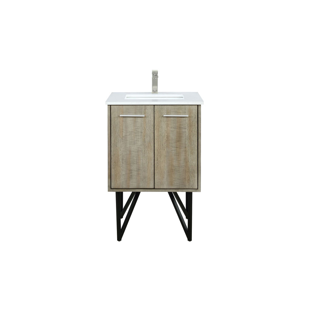 Rustic Acacia Bath Vanity. W x. D, White Quartz Top and Brushed Nickel Faucet Set