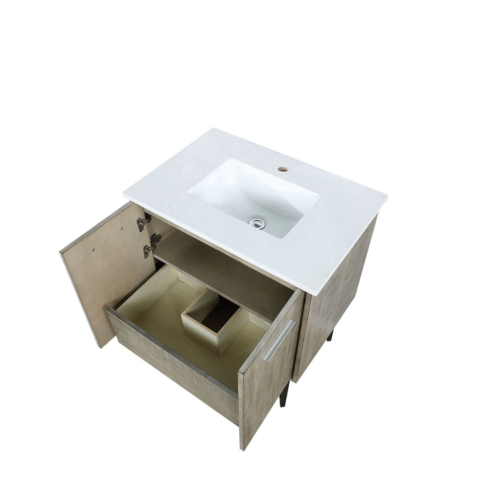 Rustic Acacia Bath Vanity with Marble Top and Soft Close Storage