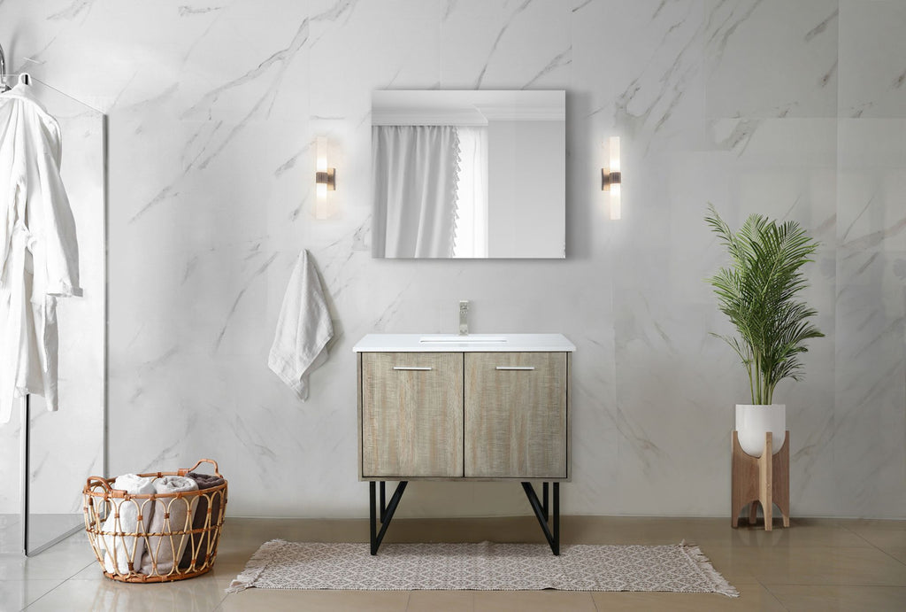 Bath Vanity with Marble Top, Soft-Close Cabinet, and Brushed Nickel Faucet