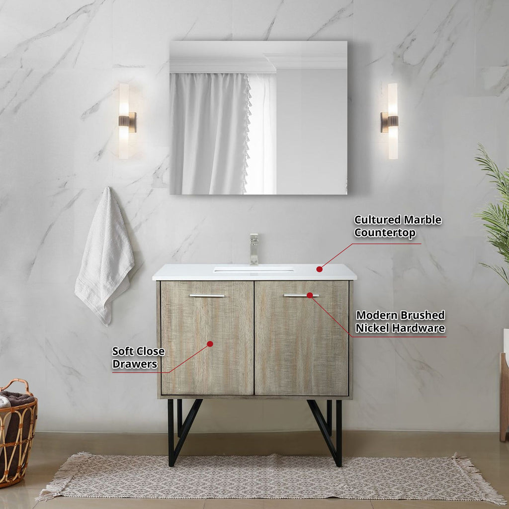 Bath Vanity with Marble Top, Soft-Close Cabinet, and Brushed Nickel Faucet