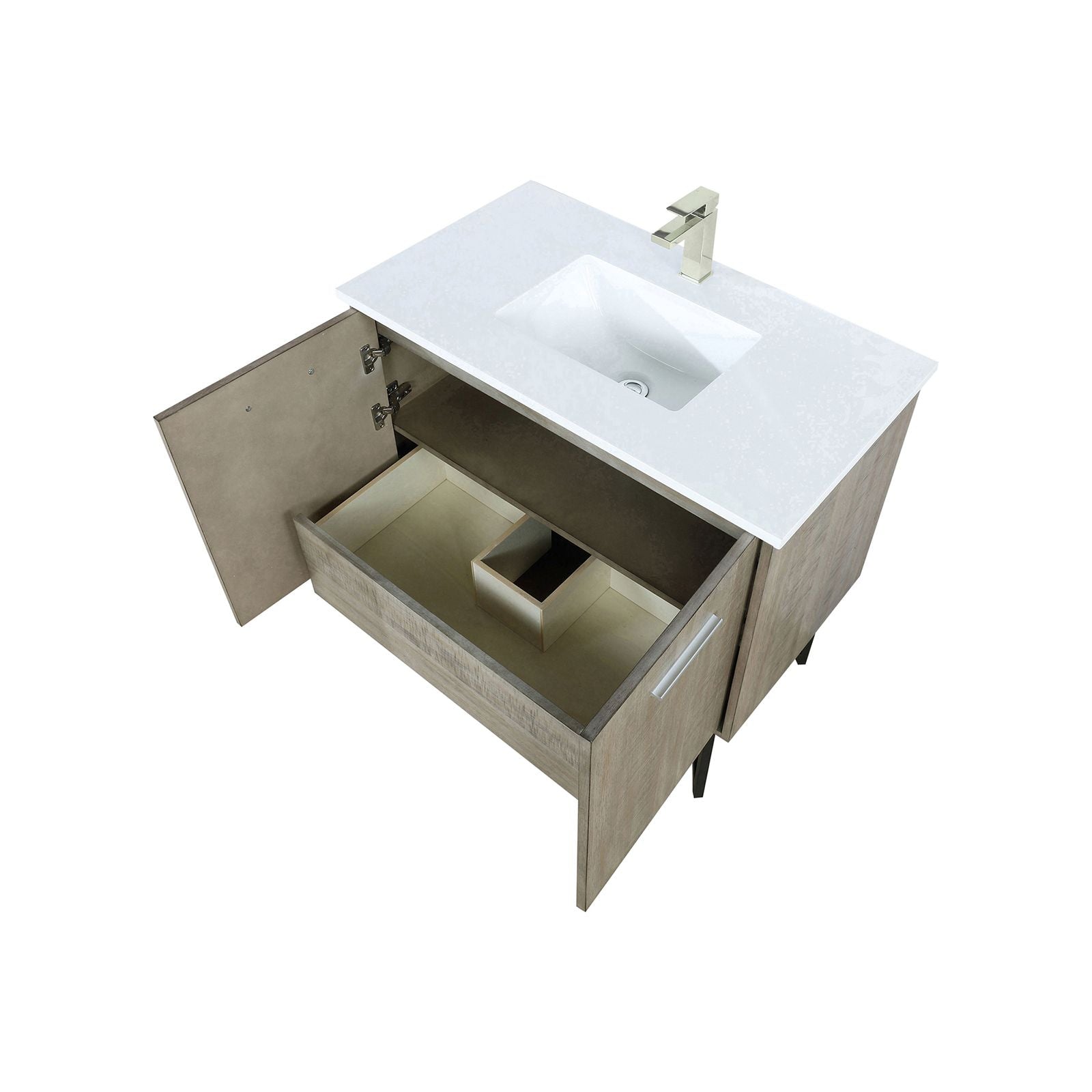 Bath Vanity with Marble Top, Soft-Close Cabinet, and Brushed Nickel Faucet