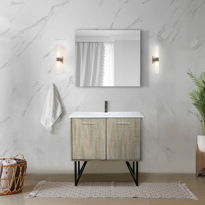 Rustic Acacia Bath Vanity 36- with Marble Top and Rose Gold Faucet