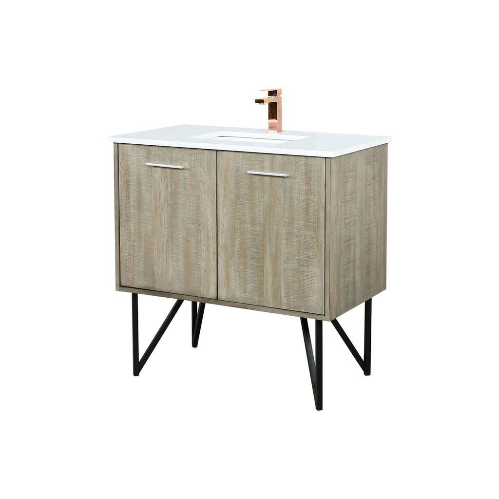Rustic Acacia Bath Vanity 36- with Marble Top and Rose Gold Faucet