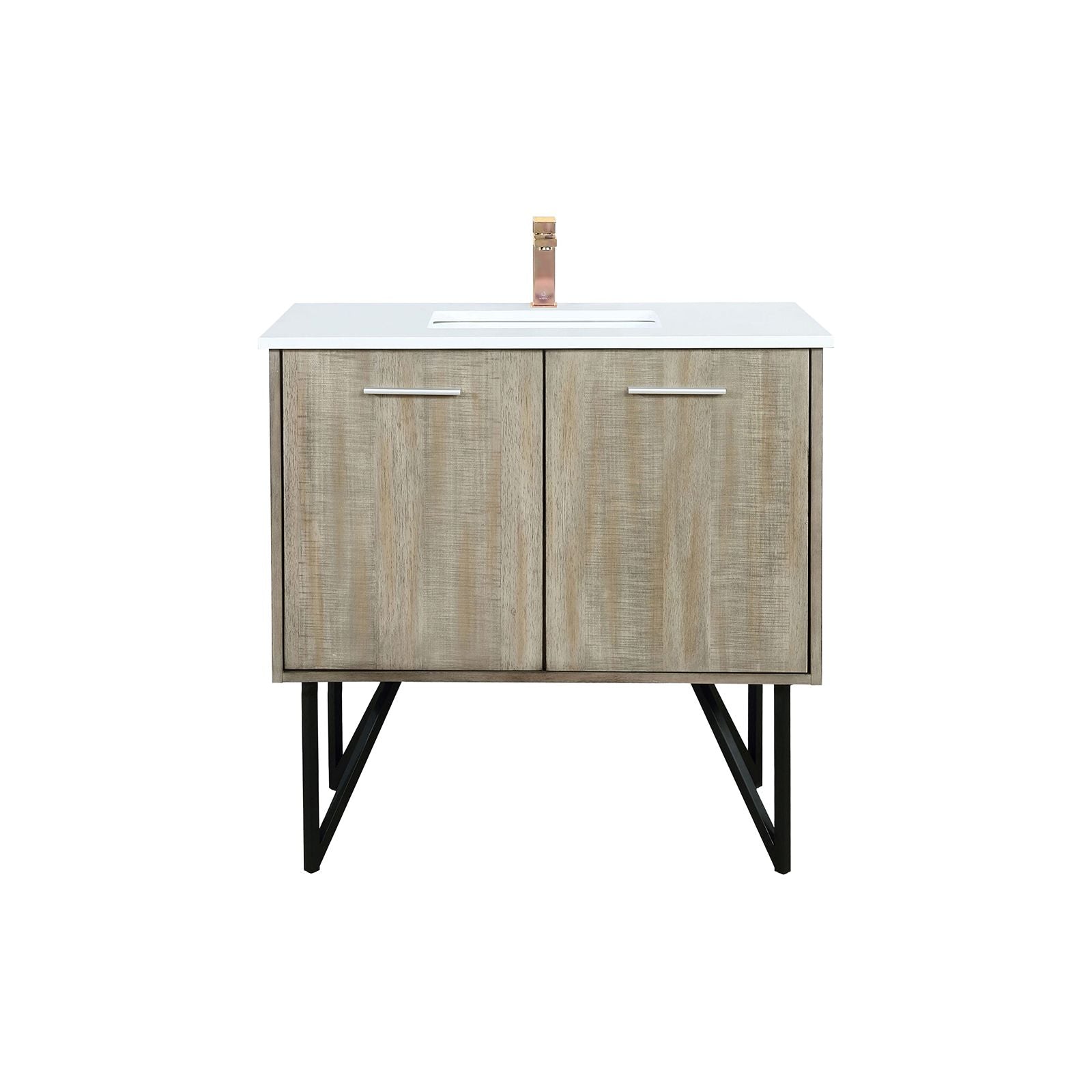 Rustic Acacia Bath Vanity 36- with Marble Top and Rose Gold Faucet