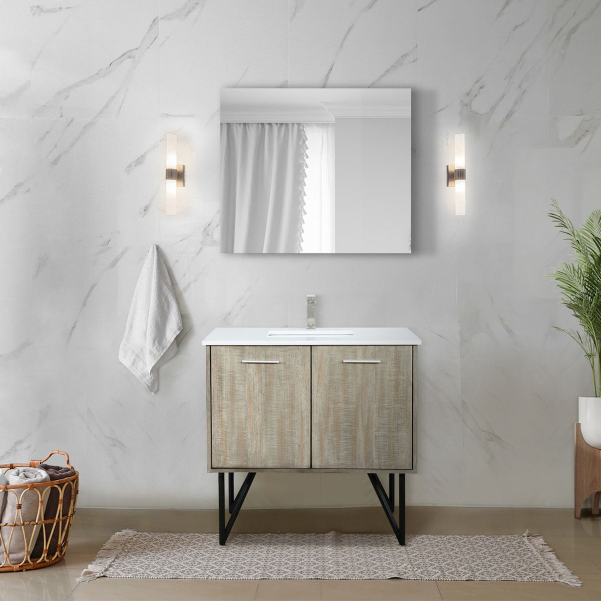 Rustic Bath Vanity with Soft Close Doors and Open Shelf