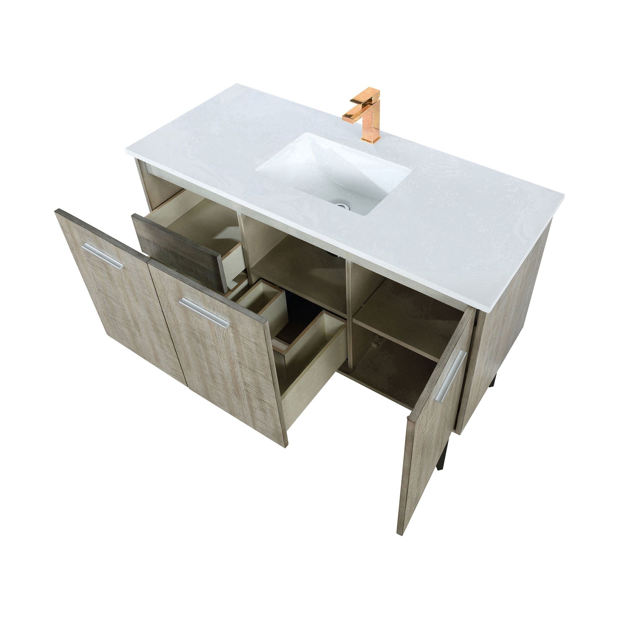 Bathroom Vanity with Ample Storage, Marble Top, and Rose Gold Faucet