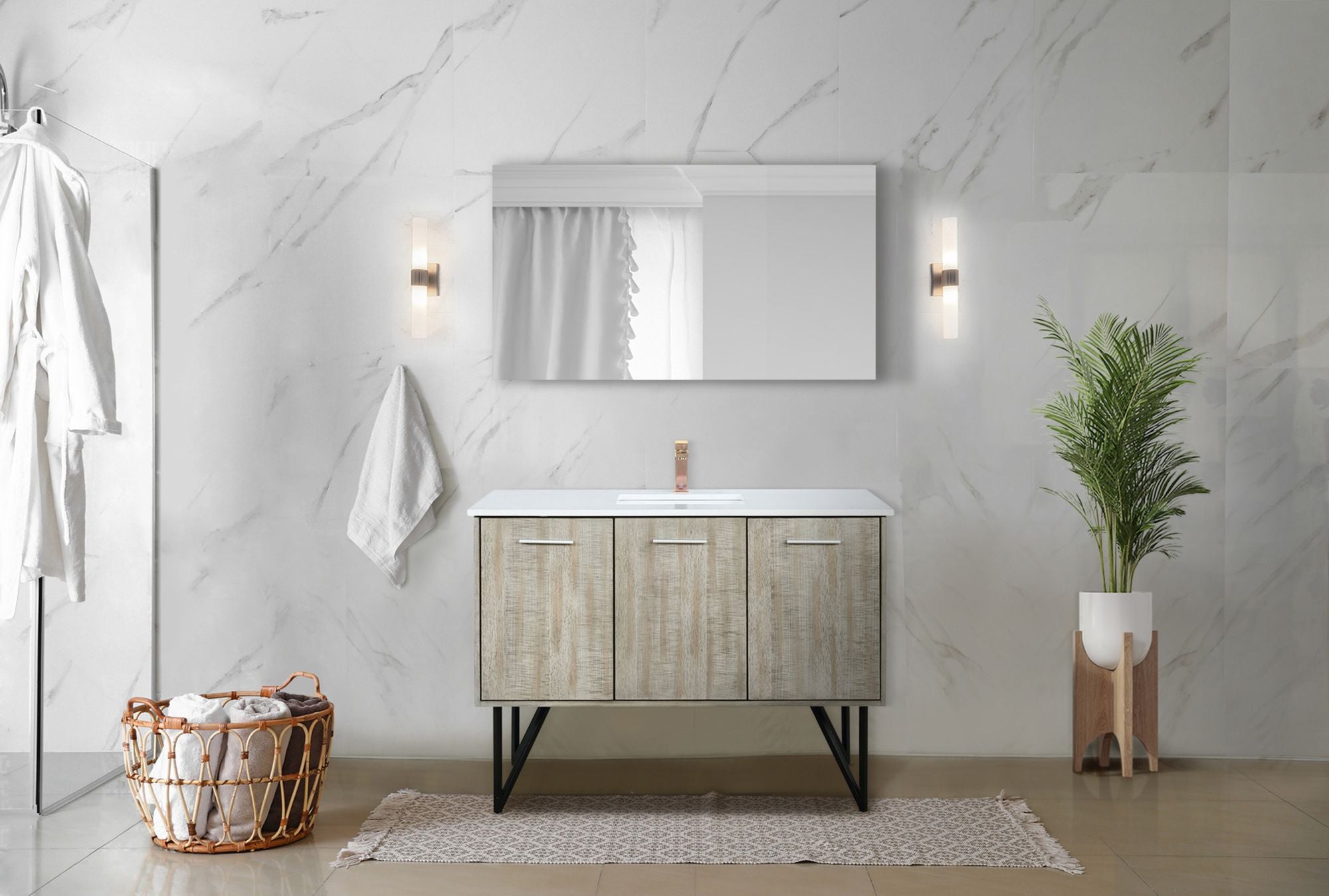 Bathroom Vanity with Ample Storage, Marble Top, and Rose Gold Faucet