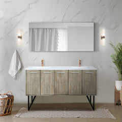 Rustic Acacia Double Bath Vanity with Quartz Top & Rose Gold Faucet