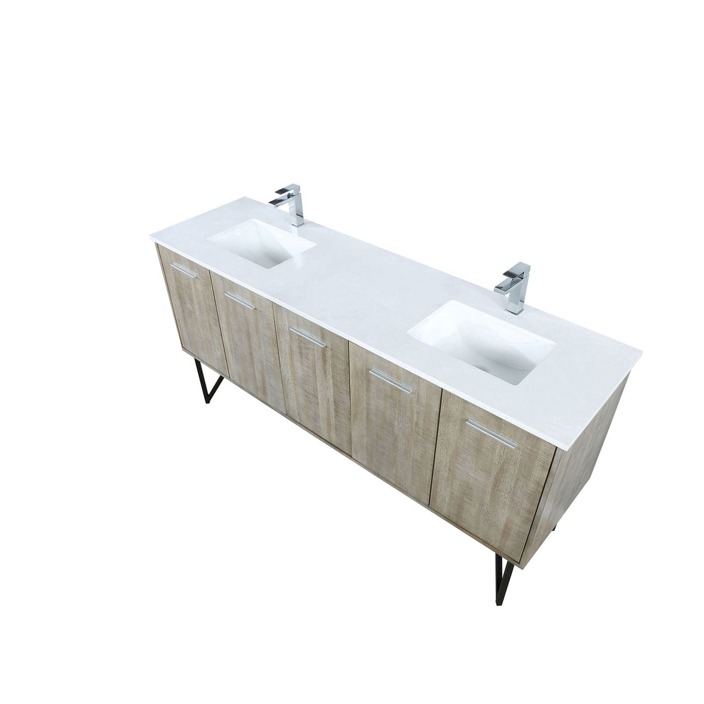 Rustic Acacia Double Bath Vanity with White Quartz Top and Chrome Faucet