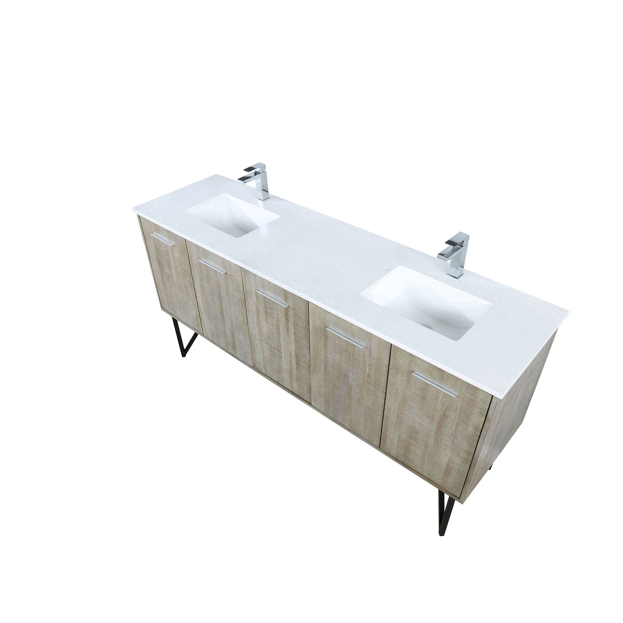 Rustic Acacia Double Bath Vanity with White Quartz Top and Chrome Faucet
