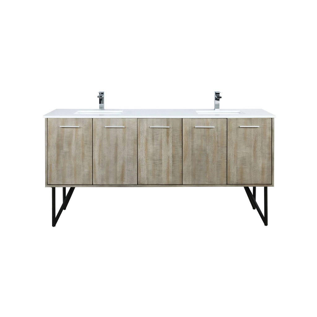 Rustic Acacia Double Bath Vanity with White Quartz Top and Chrome Faucet