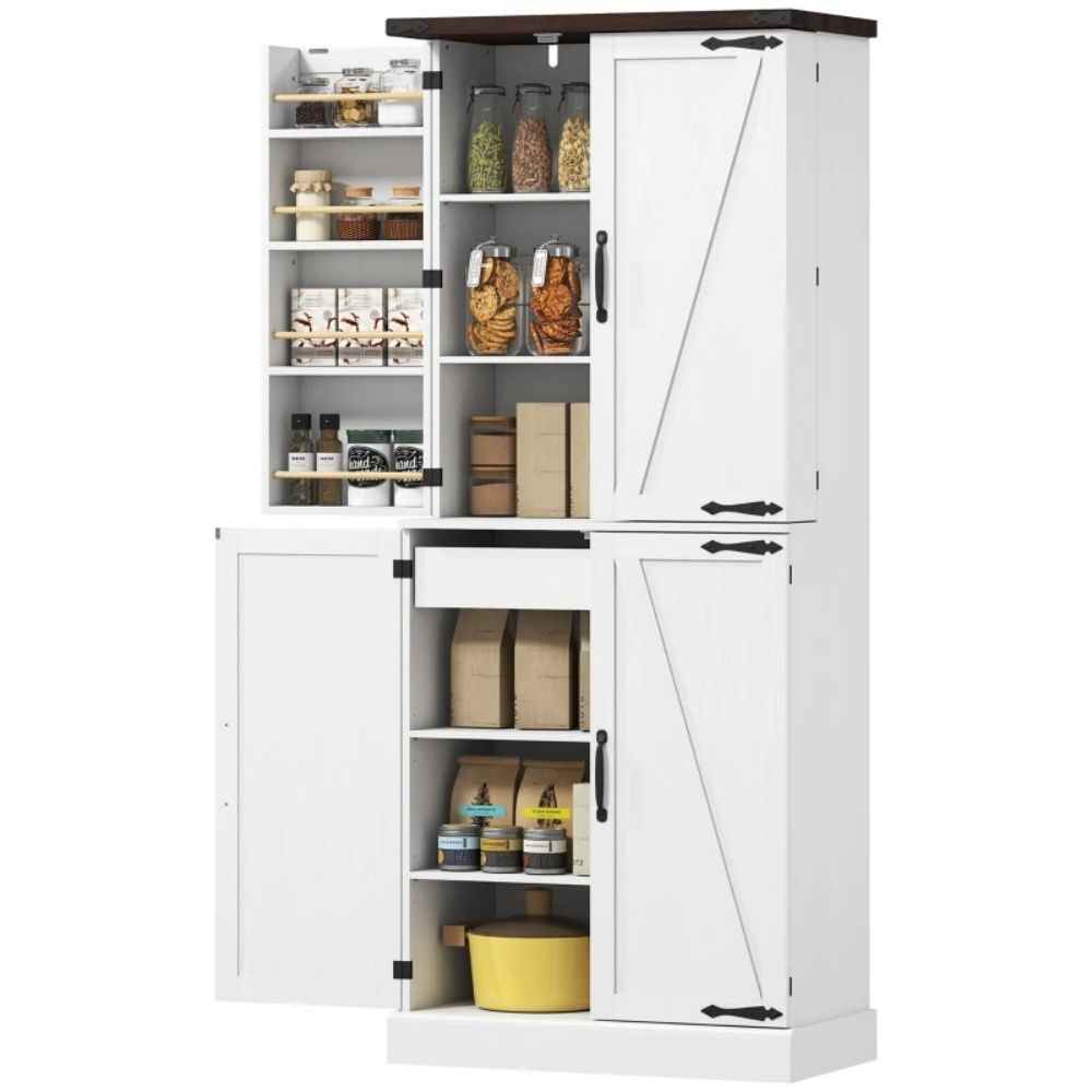 Rustic Barn Storage Cabinet with Adjustable Shelves and Door Racks for Kitchen or Office