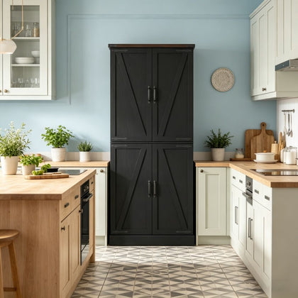 Rustic Barn Storage Cabinet with Adjustable Shelves and Eight Door Racks