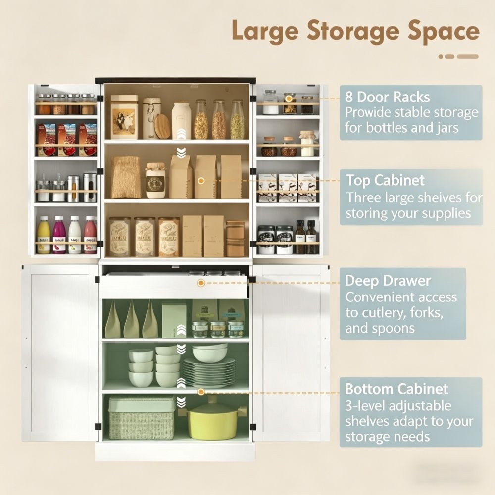 Rustic Barn Storage Cabinet with Adjustable Shelves and Door Racks for Kitchen or Office