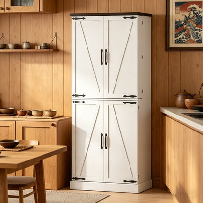 Rustic Barn Storage Cabinet with Adjustable Shelves and Door Racks for Kitchen or Office