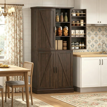 Rustic Barn Storage Cabinet with Adjustable Shelves and Door Racks