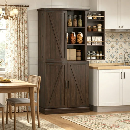 Rustic Barn Storage Cabinet with Adjustable Shelves and Door Racks