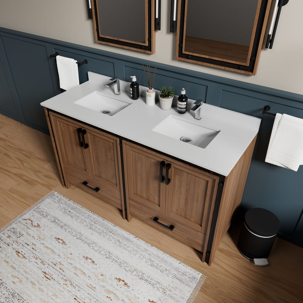 Rustic Barnwood Double Bath Vanity with Cultured Marble Top