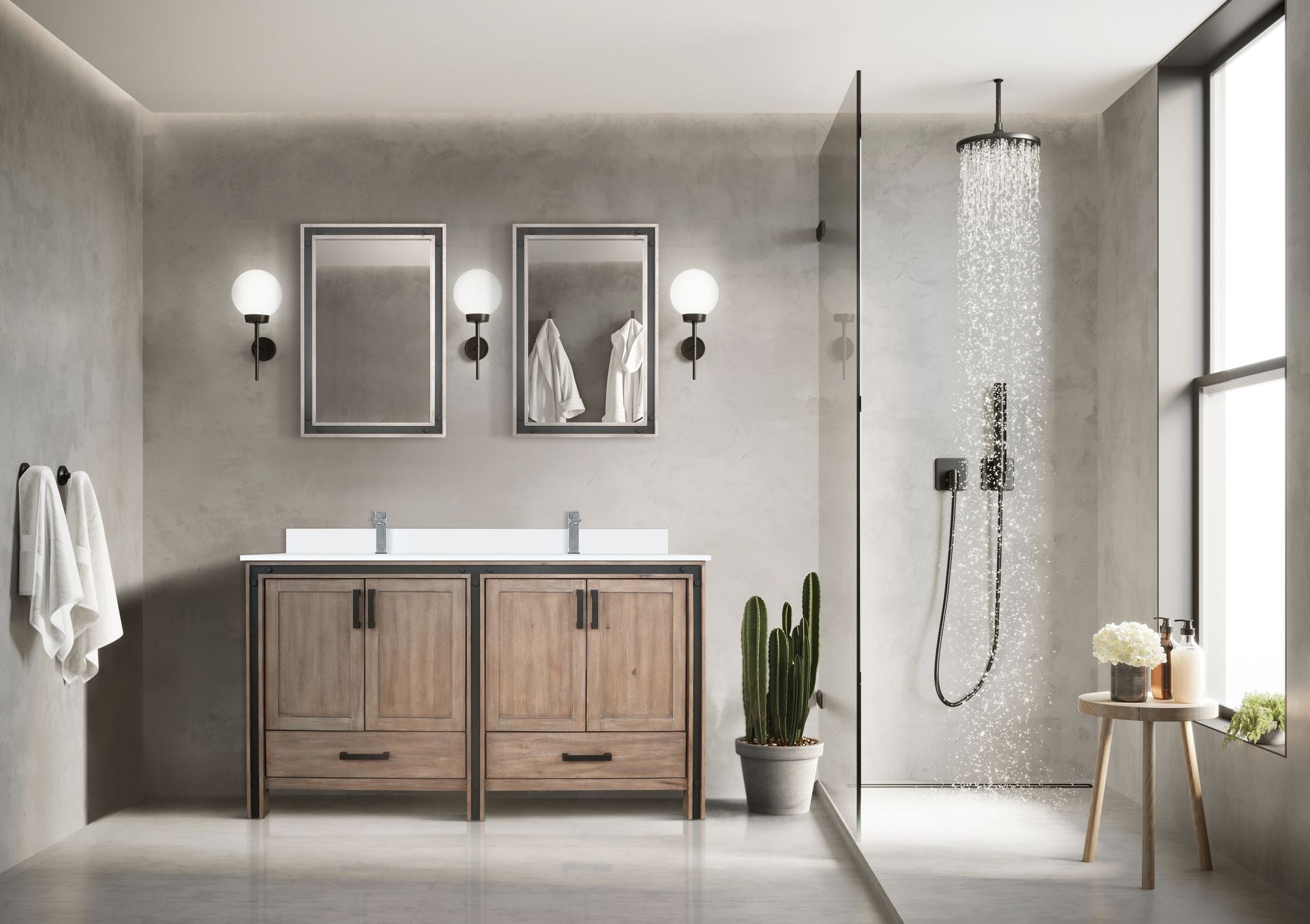 Rustic Barnwood Double Bath Vanity with Cultured Marble Top