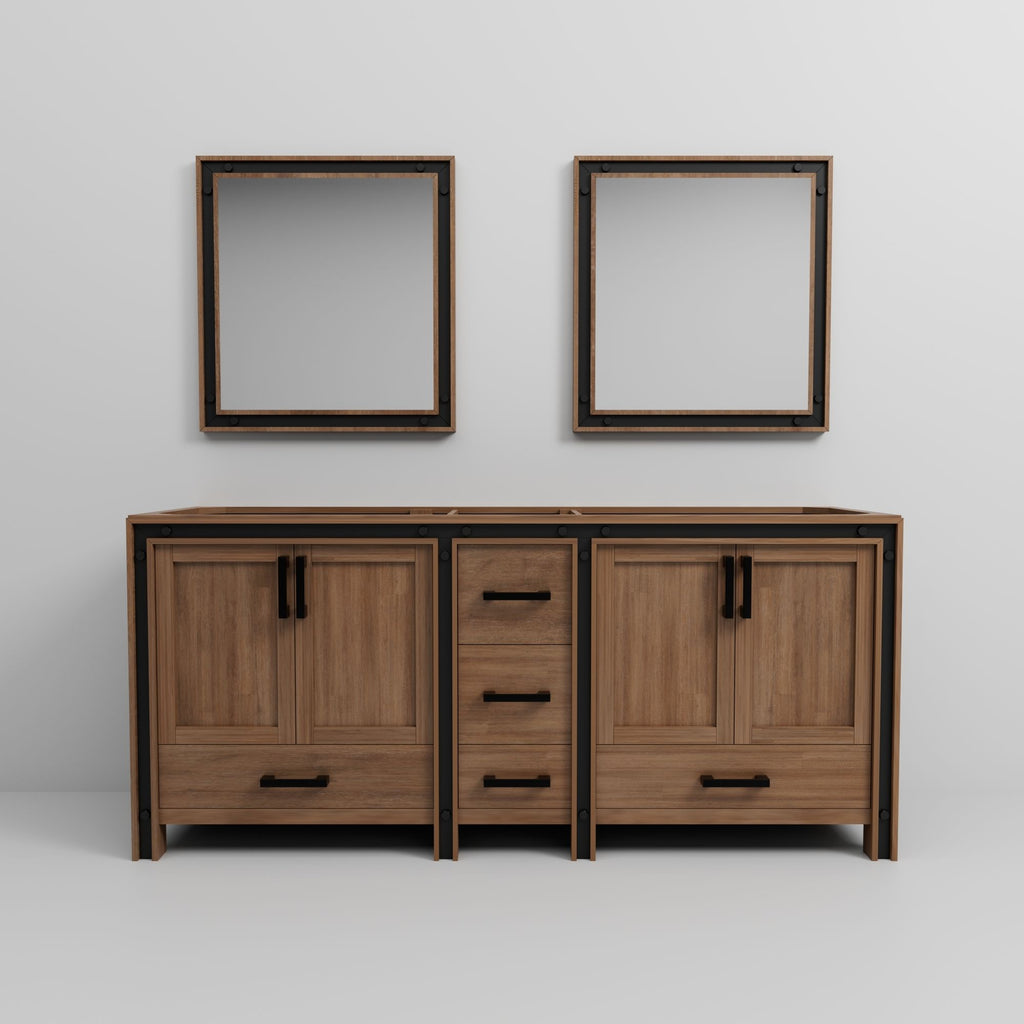 Rustic Barnwood Double Vanity Cabinet with Two Mirrors
