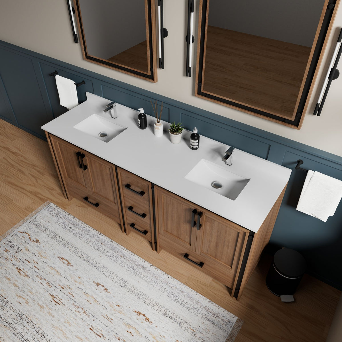 Rustic Barnwood Double Vanity Cabinet with Two Mirrors