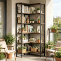 Rustic Brown Five-Tier L-Shaped Corner Bookcase