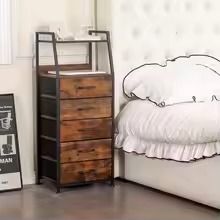 Rustic Brown Nightstand with Drawers and Display Shelves