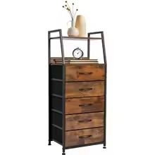 Rustic Brown Nightstand with Drawers and Display Shelves