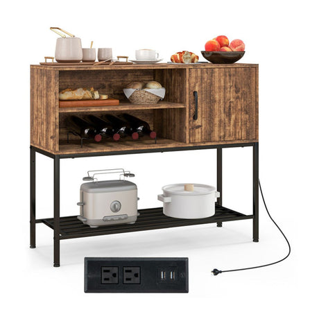 Rustic Brown Charging Sideboard with Wine Storage