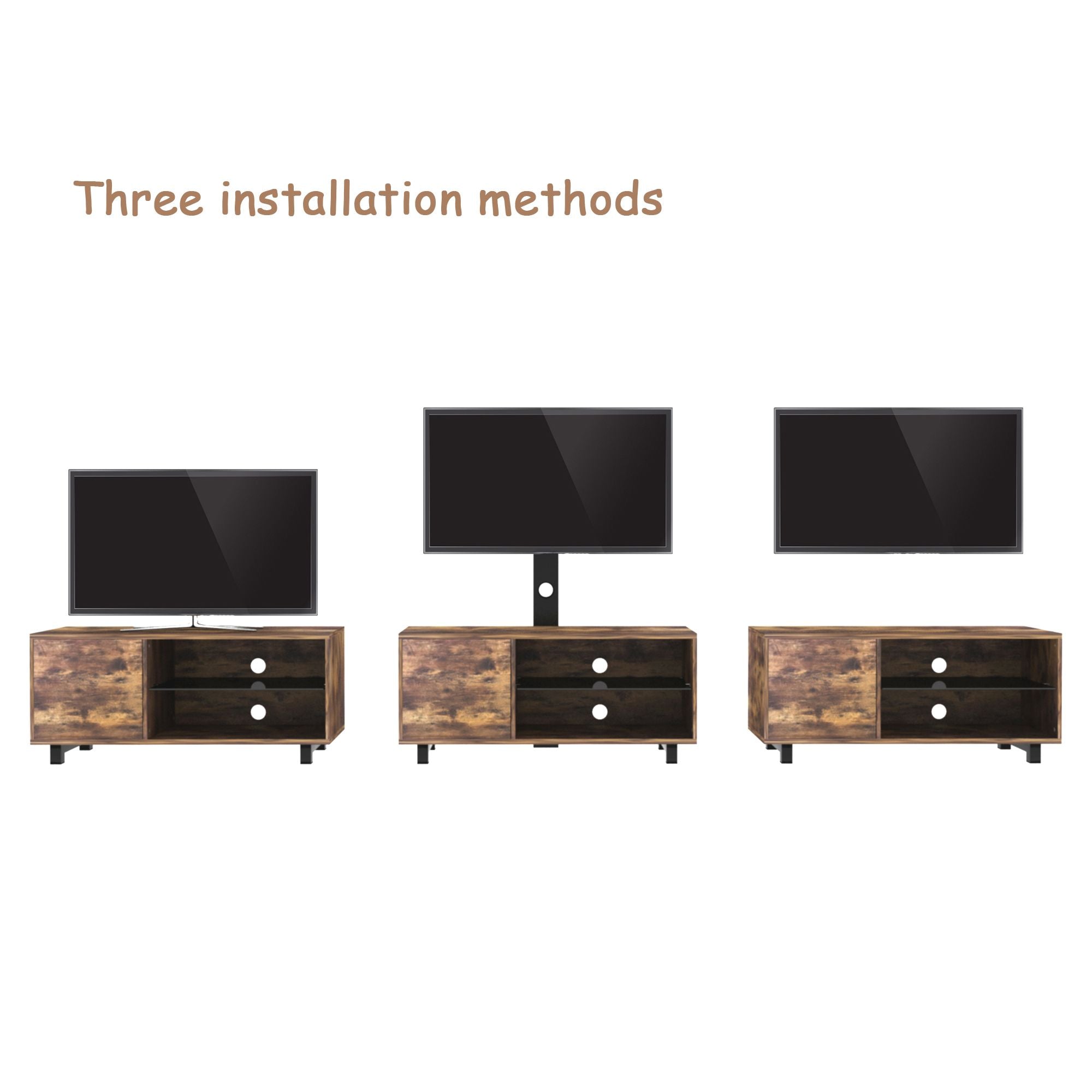 Rustic Brown TV Console with Push-to-Open Storage for Living Room