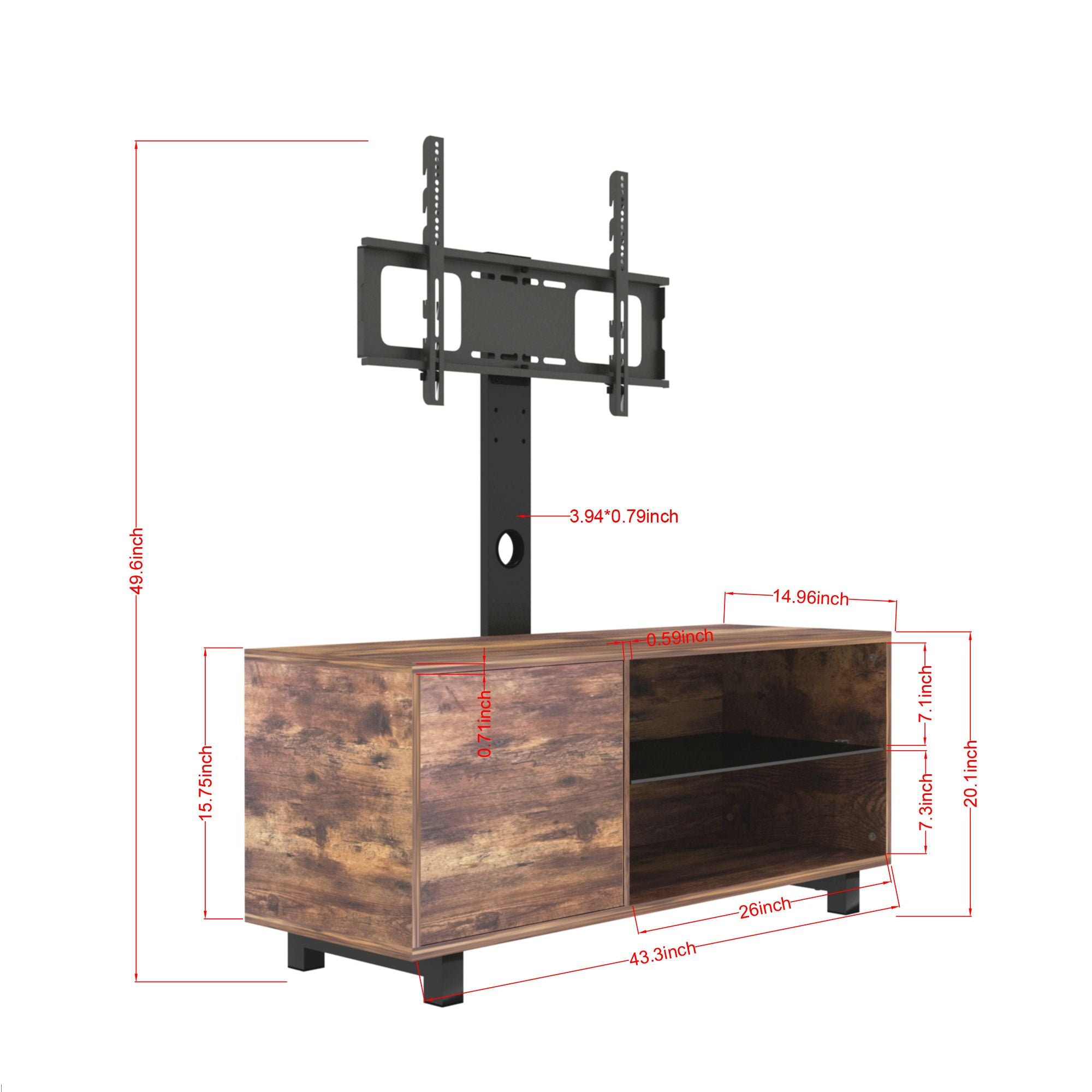 Rustic Brown TV Console with Push-to-Open Storage for Living Room