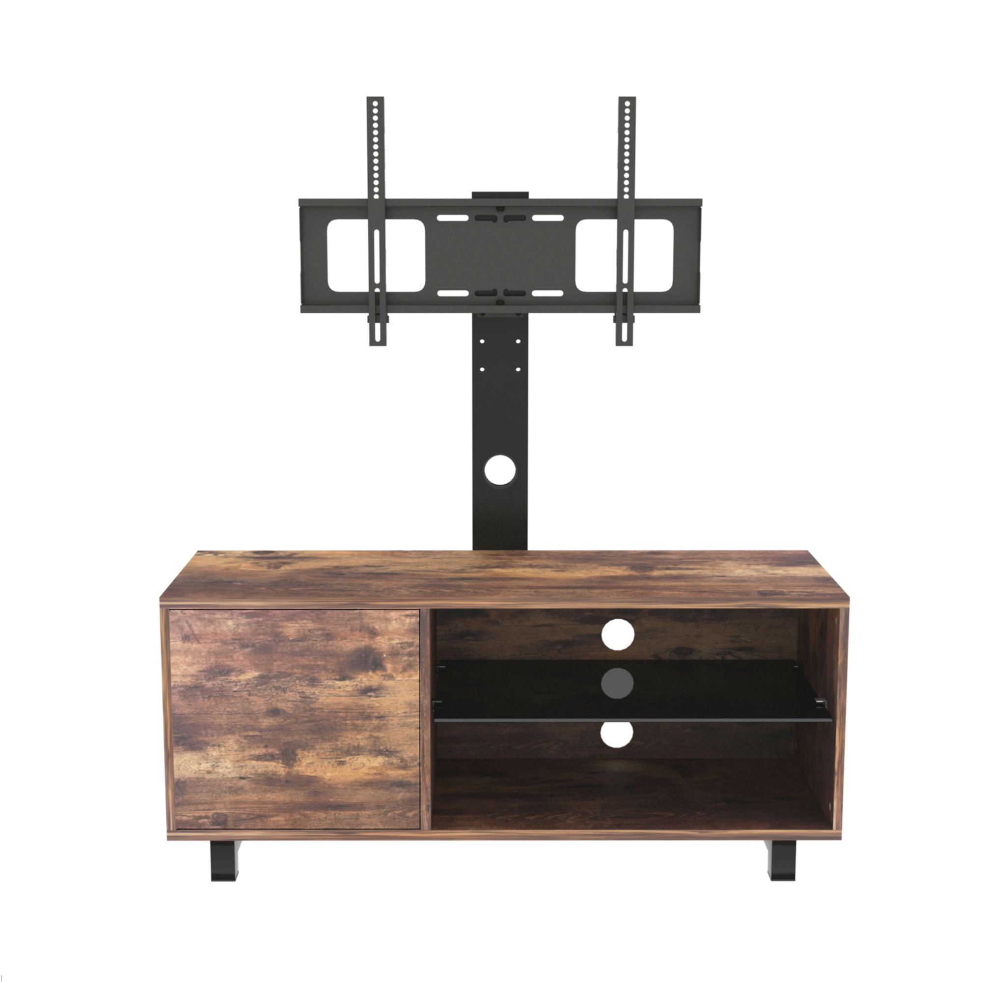 Rustic Brown TV Console with Push-to-Open Storage for Living Room