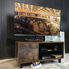 Rustic Brown TV Console with Push-to-Open Storage for Living Room
